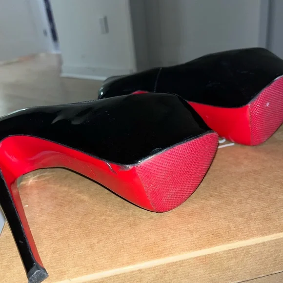Christian Louboutin Black Peep Toe Heels - Picture 3 of 5